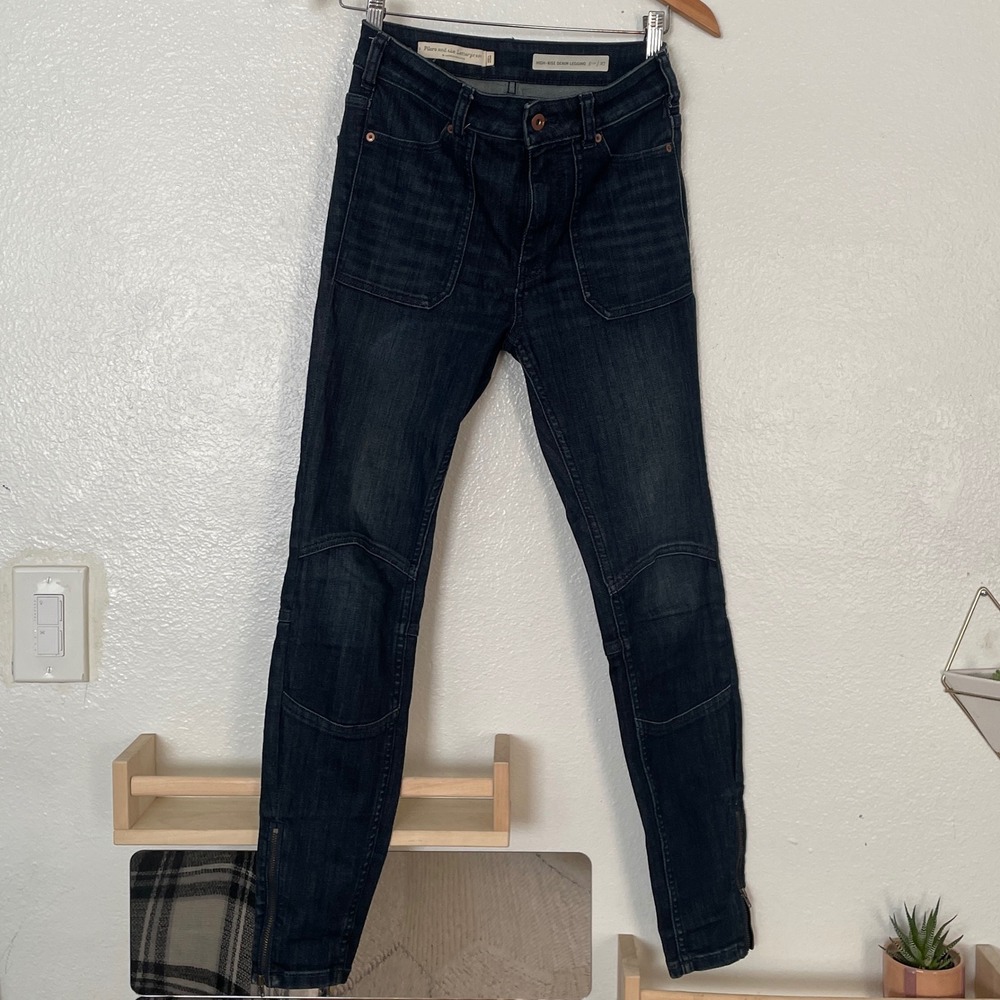 Pilcro and the Letterpress High Rise Denim Moto Skinny Jeans Dark Wash
